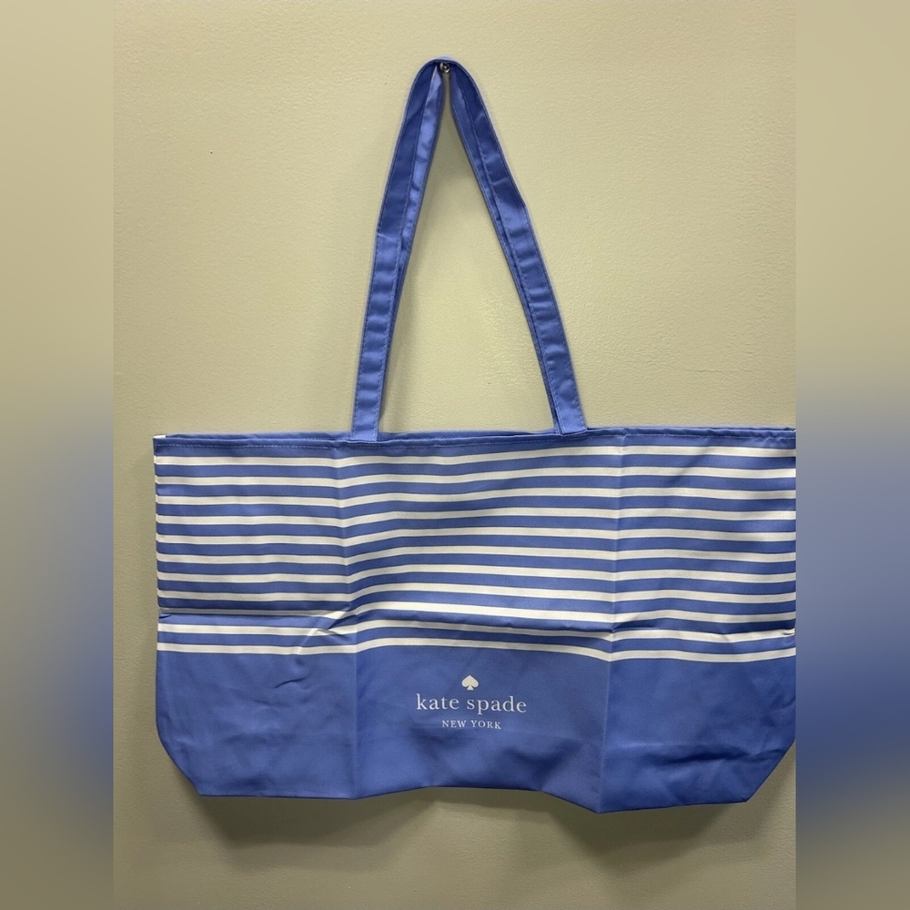 Kate Spade XL Canvas Striped Blue Foldable Tote Shopper Beach Bag 15 x 22.5